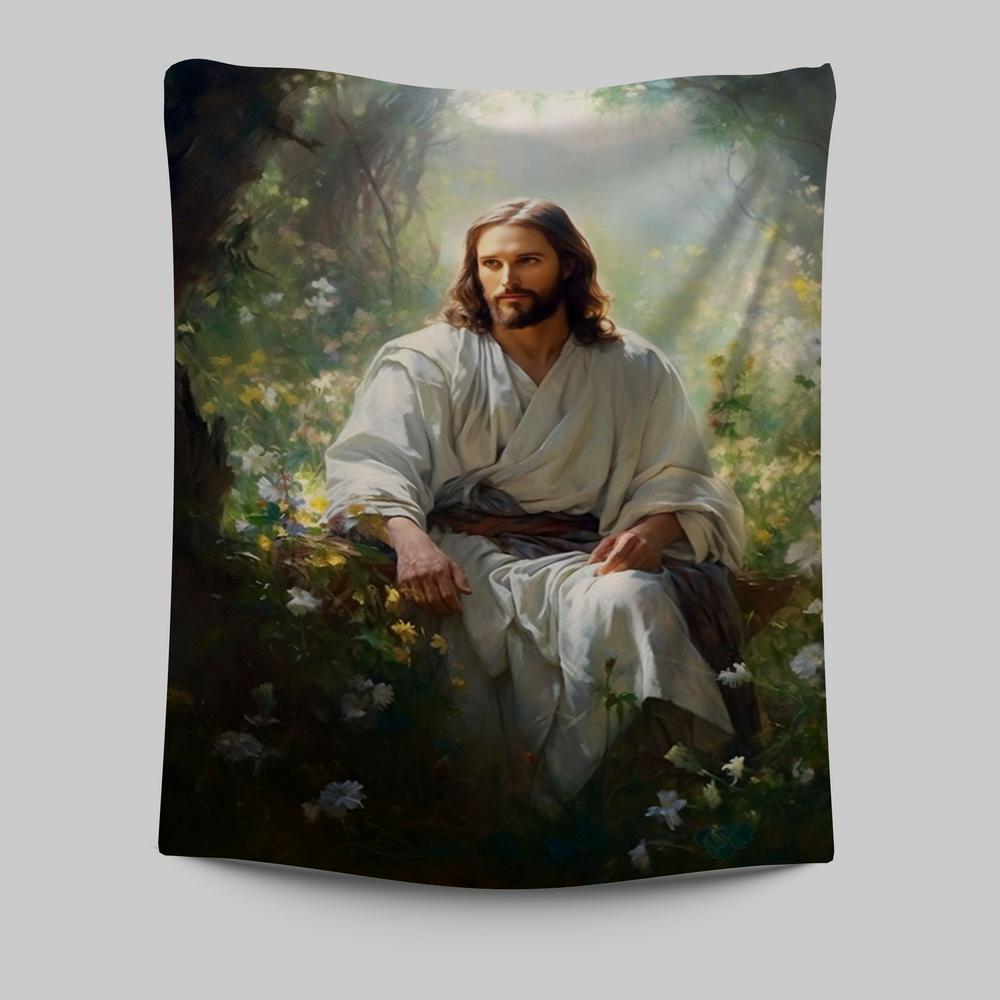 Jesus Forest Tapestry Prints – Christian Wall Art Decor – Jesus Sitting Down Tapestry Art Jesus Forest Tapestry Prints – Christian Wall Art Decor – Jesus Sitting Down Tapestry Art