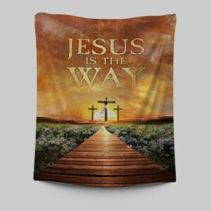 Jesus Is The Way Sunset Cross Tapestry Wall Art - Bible Verse Inspirational Christian Indoor Tapestries