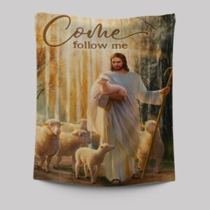 Jesus Lambs of God Forest Tapestry - Follow Me Decor for Home Church Office