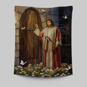 Jesus Christ Daisy Garden White Butterfly Tapestry Prints - Christian Wall Decor