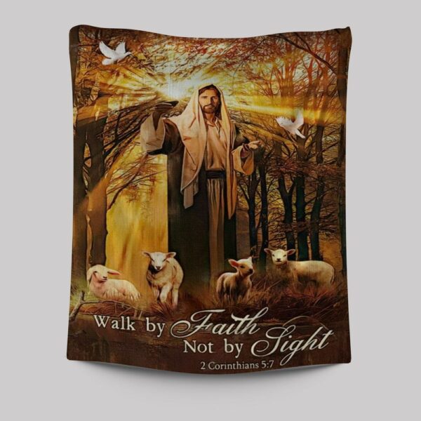 Jesus Lamb of God Autumn Forest Tapestry – Walk by Faith Not by Sight