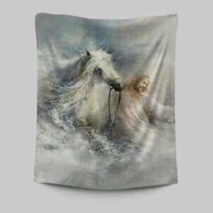 Jesus White Horse Wall Art Tapestry - Christian Portrait Prints for Christian Wall Decor