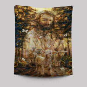 Jesus Artwork Tapestry: Magic Forest & Little Lamb Painting for Home Decor