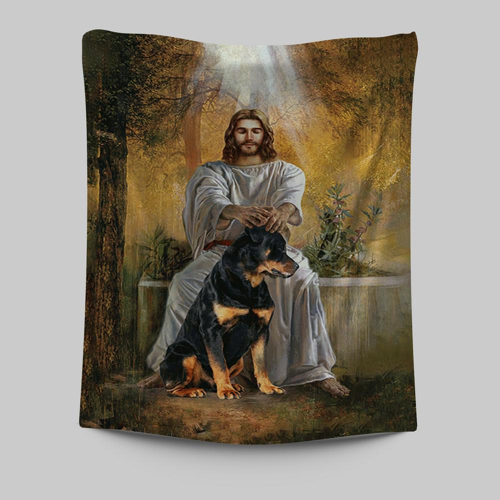Jesus & Rottweiler Dog Wall Art Tapestry – Christian Portrait Prints Jesus & Rottweiler Dog Wall Art Tapestry – Christian Portrait Prints