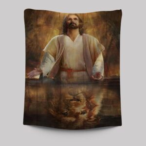 Jesus Lion of Judah Tapestry with Yellow Halo - Religious Artwork for Home Decor