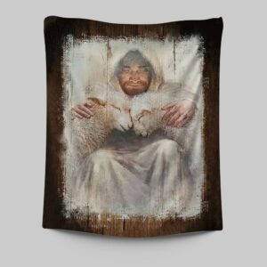 Jesus And The Lambs Wall Art Tapestry - Christian Portrait Prints