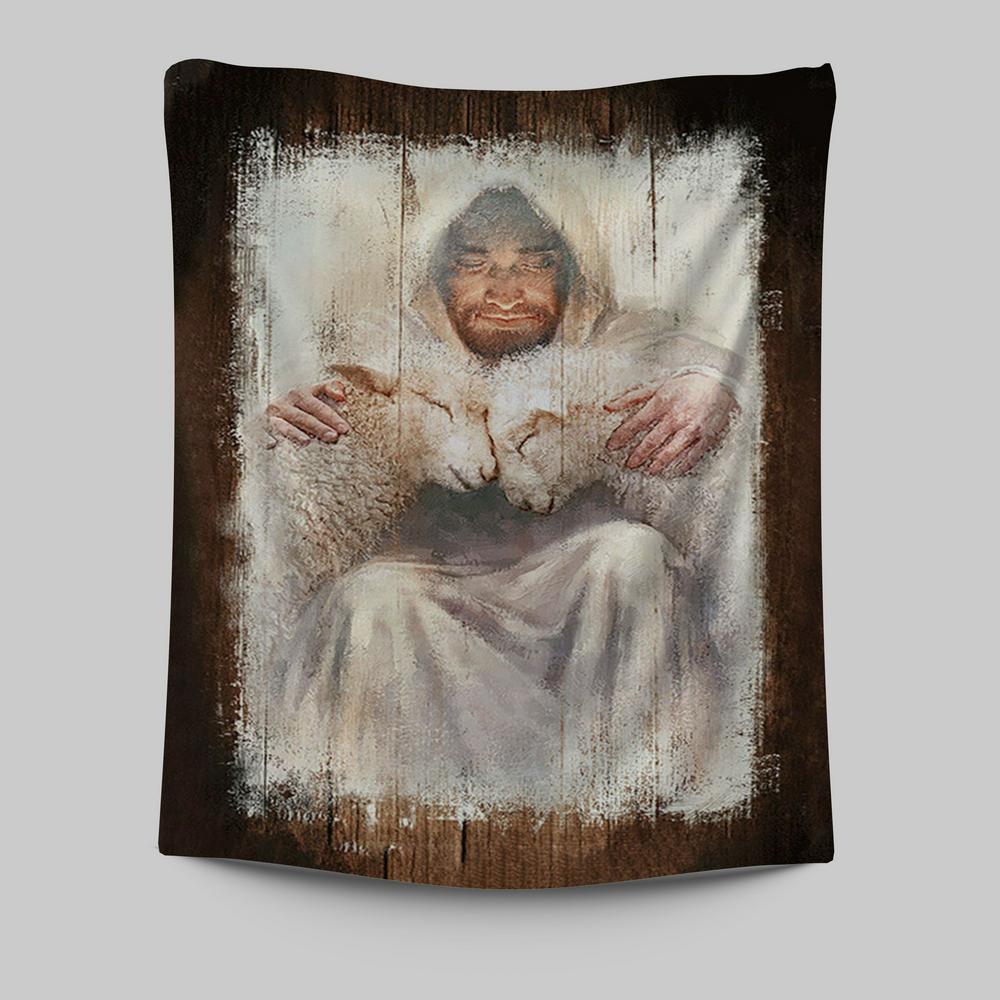 Jesus And The Lambs Wall Art Tapestry – Christian Portrait Prints Jesus And The Lambs Wall Art Tapestry – Christian Portrait Prints