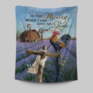Christian Wall Art: Jesus Rooster Lavender Field Cross Tapestry for Religious Home Decor