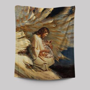 Angel Wings Yorkshire Terrier Jesus Painting Tapestry - Christian Bible Verse Wall Art