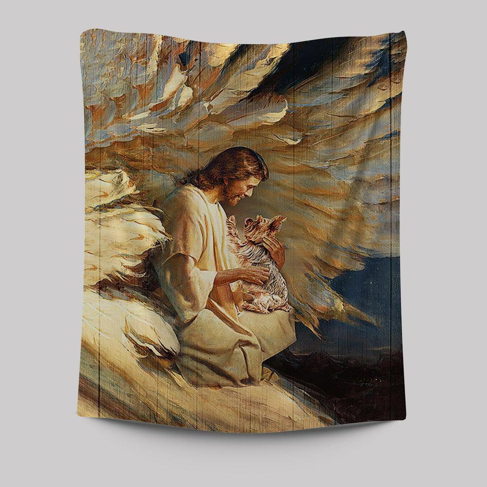 Angel Wings Yorkshire Terrier Jesus Painting Tapestry – Christian Bible Verse Wall Art Angel Wings Yorkshire Terrier Jesus Painting Tapestry – Christian Bible Verse Wall Art
