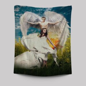 Angel Wings Lotus Flower Jesus Painting Tapestry Wall Art - Christian Tapestries with Bible Verse