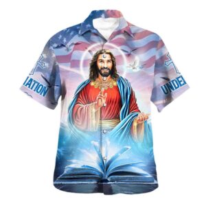 Christian Hawaiian Shirt for Men: One Nation Under God Jesus Smile Independence Day - Perfect Gift for Christians