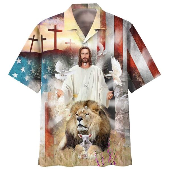Jesus Lion and Lamb Cross Christian Hawaiian Shirt for Men – Gift for Christian