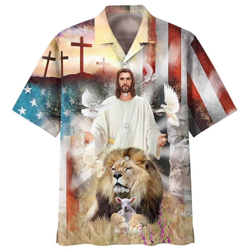 Jesus Lion and Lamb Cross Christian Hawaiian Shirt for Men – Gift for Christian Jesus Lion and Lamb Cross Christian Hawaiian Shirt for Men – Gift for Christian
