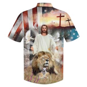 Jesus Lion and Lamb Cross Christian Hawaiian Shirt for Men - Gift for Christian 1