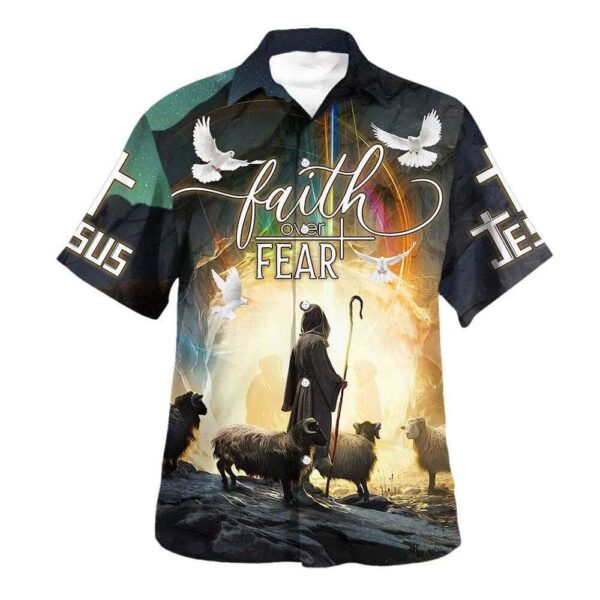 Men s Faith Over Fear Jesus & The Sheep Christian Hawaiian Shirt – Perfect Gift for Christians