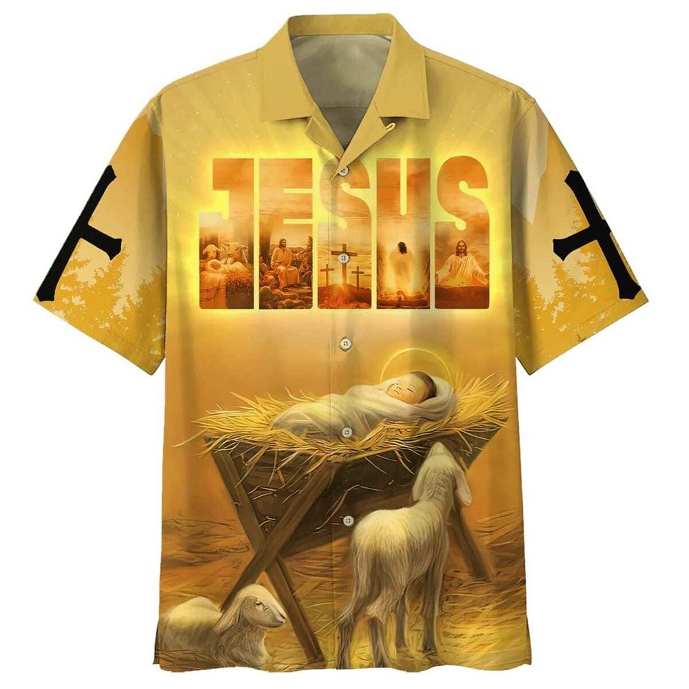 Christian Men s Baby Jesus In A Manger Hawaiian Shirt – Perfect Gift for Christians Christian Men s Baby Jesus In A Manger Hawaiian Shirt – Perfect Gift for Christians