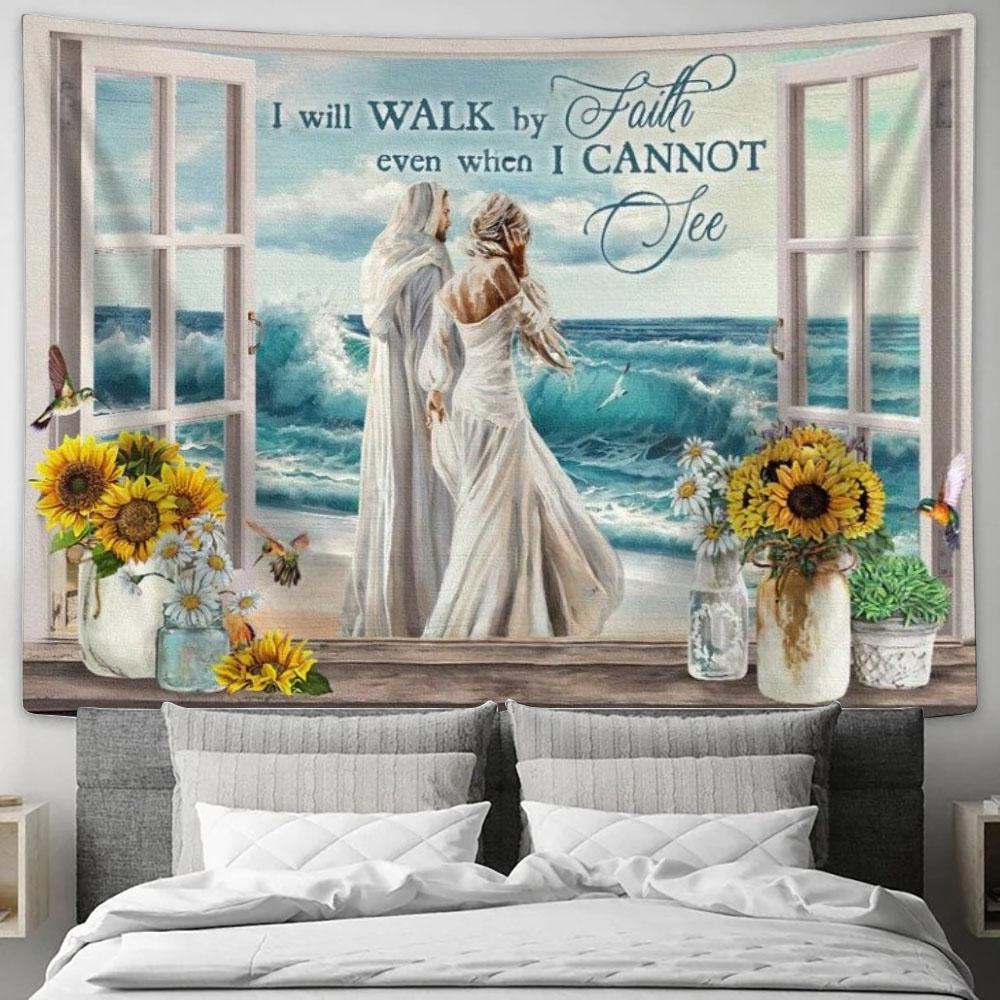 Beautiful Woman Jesus Ocean Wave Faith Tapestry for Living Room Bedroom Beautiful Woman Jesus Ocean Wave Faith Tapestry for Living Room Bedroom