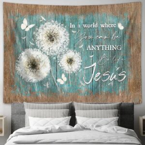 Be Like Jesus White Dandelion Butterfly Tapestry - Bible Verse Wall Art for Christian Home Decor