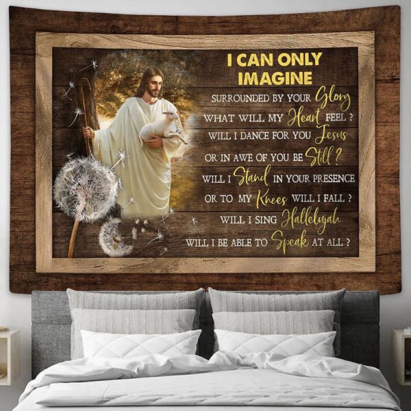 Dandelion Jesus with Lamb Tapestry: Inspirational Bible Verse Wall Art