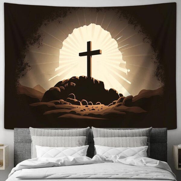 Jesus Christ Resurrection Cross Tapestry – Faith Art for Christian Wall Decor