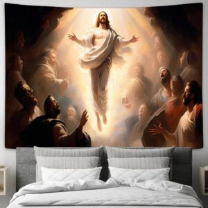 Resurrection Jesus Christ Ascending Heaven Tapestry - Faith Art for Christian Wall Decor
