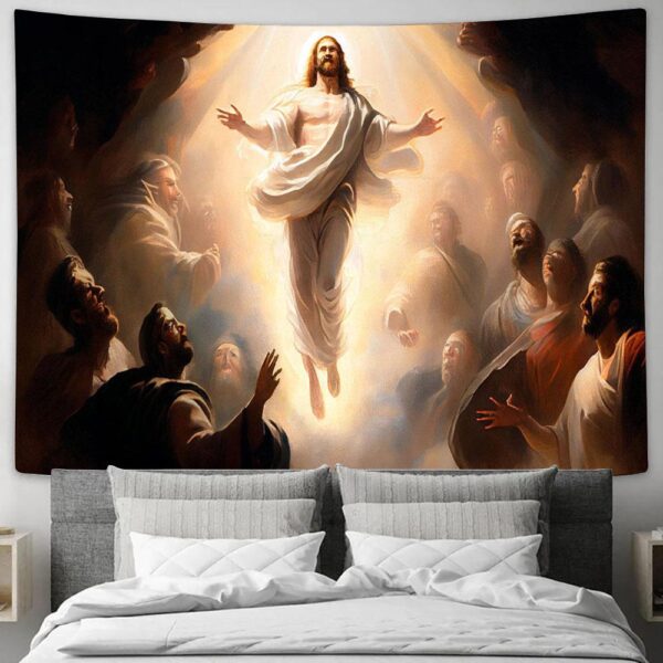 Resurrection Jesus Christ Ascending Heaven Tapestry – Faith Art for Christian Wall Decor