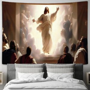 Resurrection Jesus Ascending Heaven Tapestry: Faith Art for Christian Wall Decor