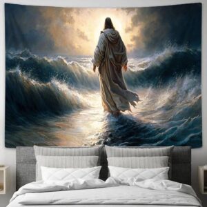Large Jesus Walking On Water Tapestry - Christian Home Decor - Jesus Christ Picture