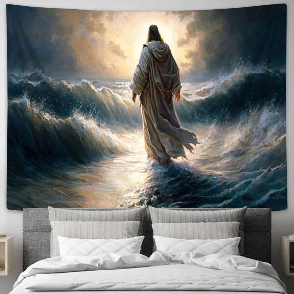 Large Jesus Walking On Water Tapestry – Christian Home Decor – Jesus Christ Picture