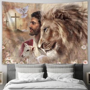 Jesus Dove Cross Tapestry: King Of Kings Tapestries for Living Room & Bedroom