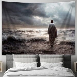 Jesus Water Painting Tapestry Prints - Christian Wall Art for Stylish Home Decor