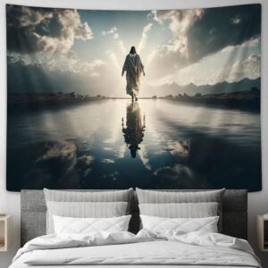 Jesus Walks Water Tapestry - Faith Art for Christian Wall Decor
