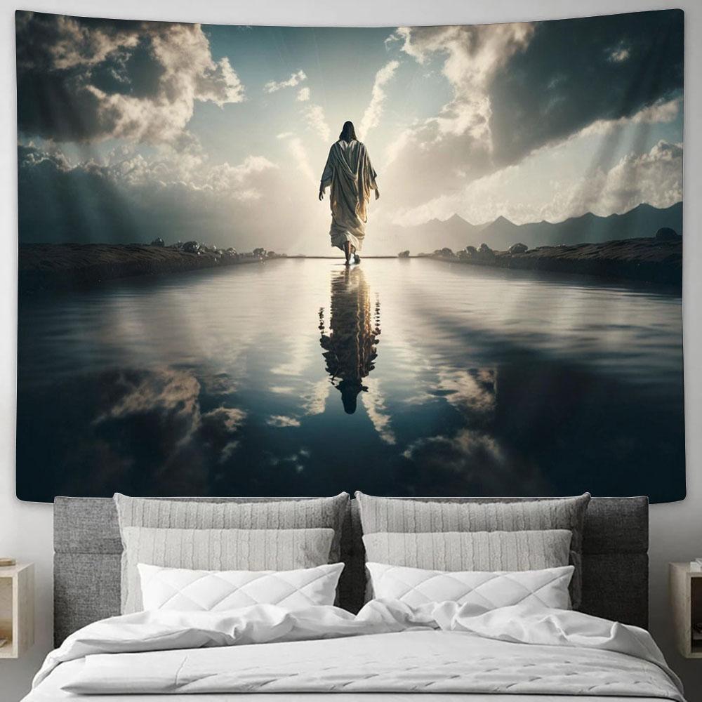 Jesus Walks Water Tapestry – Faith Art for Christian Wall Decor Jesus Walks Water Tapestry – Faith Art for Christian Wall Decor