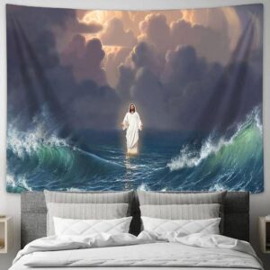 Jesus on the Sea Tapestry Wall Art - Christian Christ Print