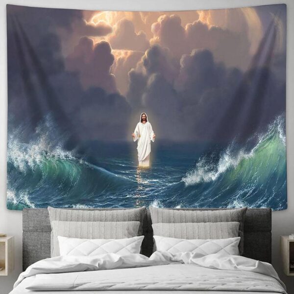 Jesus on the Sea Tapestry Wall Art – Christian Christ Print