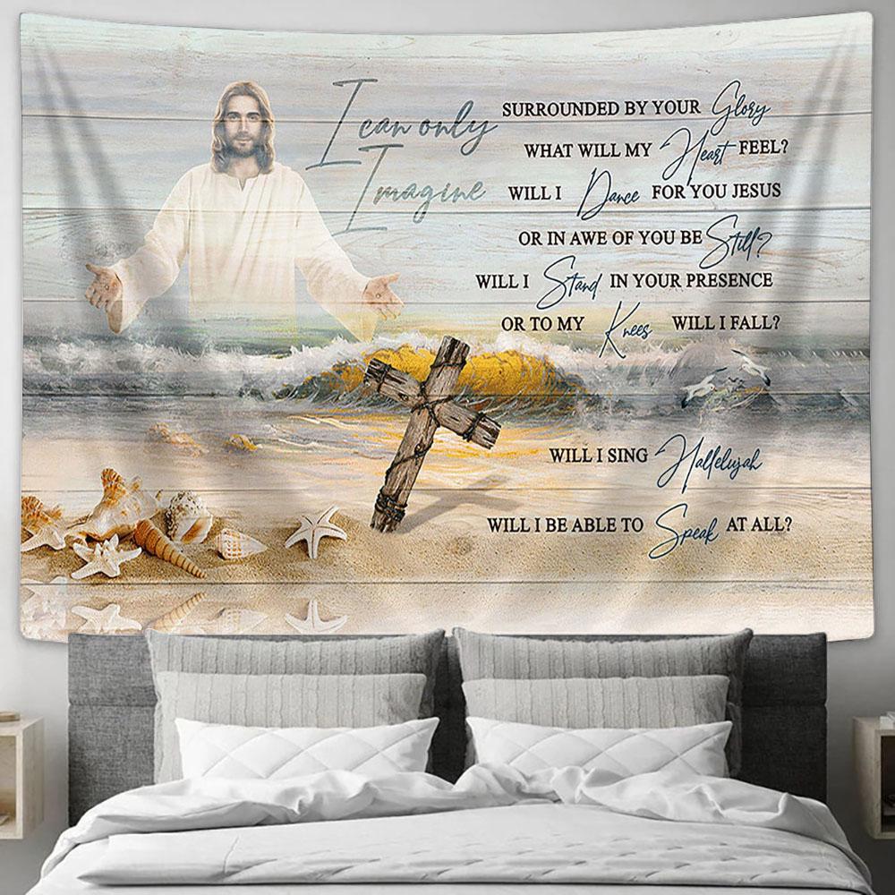 Jesus The Rugged Cross Tapestry Art – Christian Wall Decor with Bible Verse Jesus The Rugged Cross Tapestry Art – Christian Wall Decor with Bible Verse