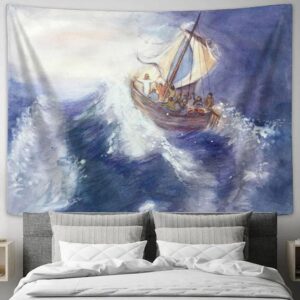 Jesus Storm On The Sea Tapestry Prints - Christian Wall Art for Home Decor
