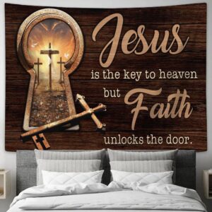 Faith Unlocks the Door: Large Jesus Key to Heaven Tapestry - Christian Religious Art