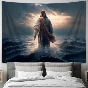Jesus Christ Walking on Water Tapestry Art - Christian Home Decor