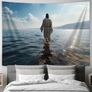 Jesus Christ Walking On Water Tapestry - Christian Wall Art Decor