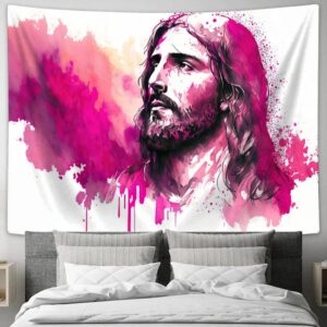 Jesus Christ Watercolor Portrait Tapestry - Faith Art Christian Wall Decor