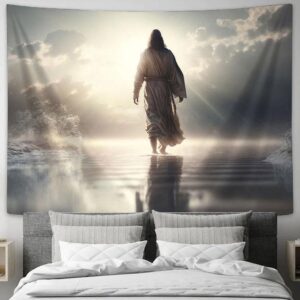Jesus Christ Walking On Water Tapestry - Christian Home Decor Jesus Picture