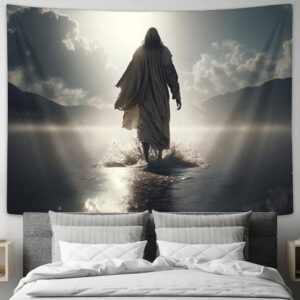 Jesus Christ Walking On Water Tapestry - Faith Art for Christian Wall Decor