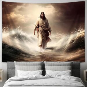 Jesus Christ Walking On Water Tapestry - Faith Art for Christian Wall Decor