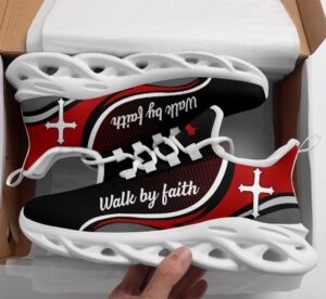 Jesus Walk By Faith Running Shoes - Red Black Max Soul Sneakers for Men & Women