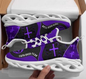Faith Over Fear Purple Running Shoes - Christian Men & Women s Jesus Fashion Sneakers