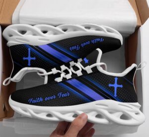 Faith Over Fear: Jesus Black Blue Running Sneakers for Men & Women