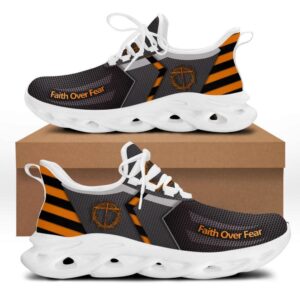Grey Jesus Faith Over Fear Running Sneakers - Christian Best Shoes for Men and Women
