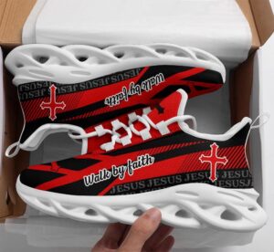 Jesus Walk By Faith Red Running Sneakers - Best Christian Fashion Shoes for Men and Women